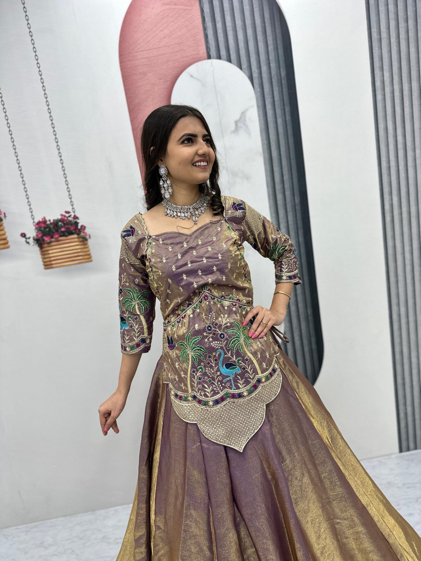 Designer Pure Silk Satin Lehenga Set with Thread & Sequence Embroidery | Fully Stitched Ethnic Bridal Wear