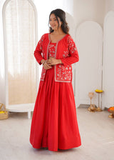 Designer Chinon Silk Lehenga Choli Set with Sequin Embroidered Koti | Full Stitched | Party Wear
