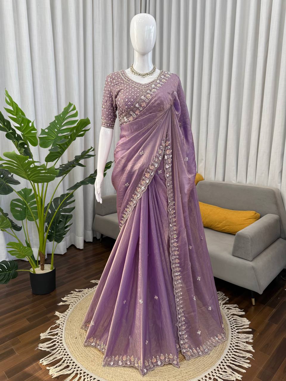 Designer Fendy Silk Saree with Heavy Beads, Thread & Sequin Work | Wedding & Party Wear