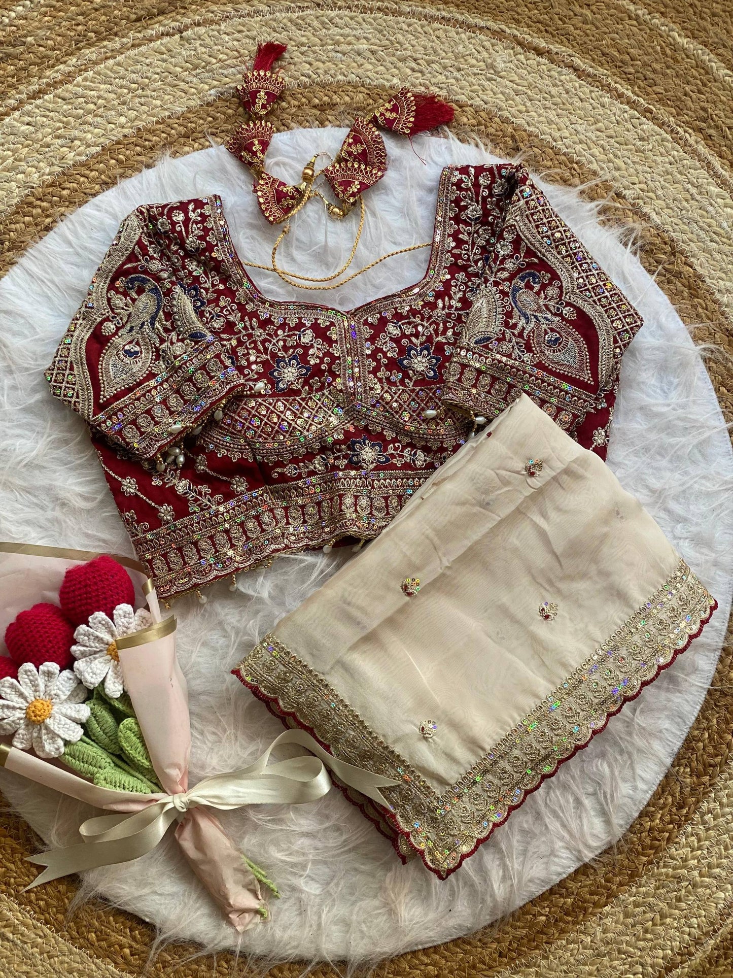 Premium Rangoli Silk Saree with Thread Sequins Jari Work & Designer Blouse