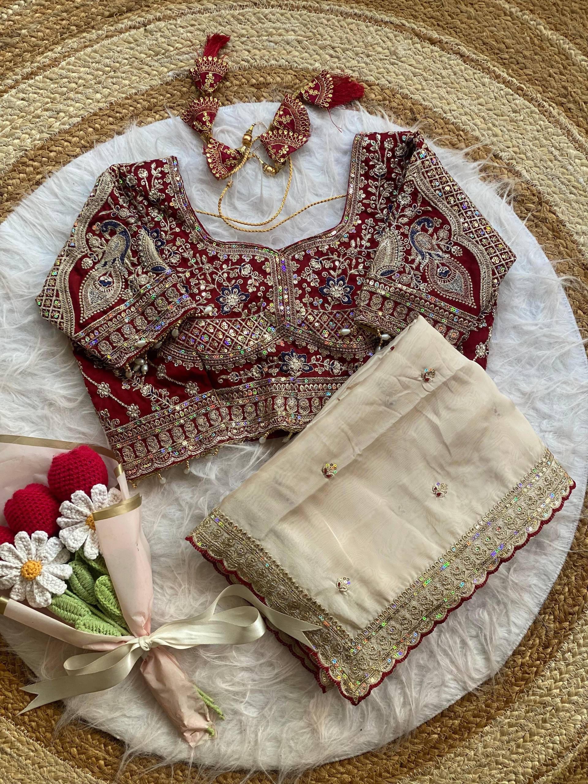 Premium Rangoli Silk Saree with Thread Sequins Jari Work & Designer Blouse