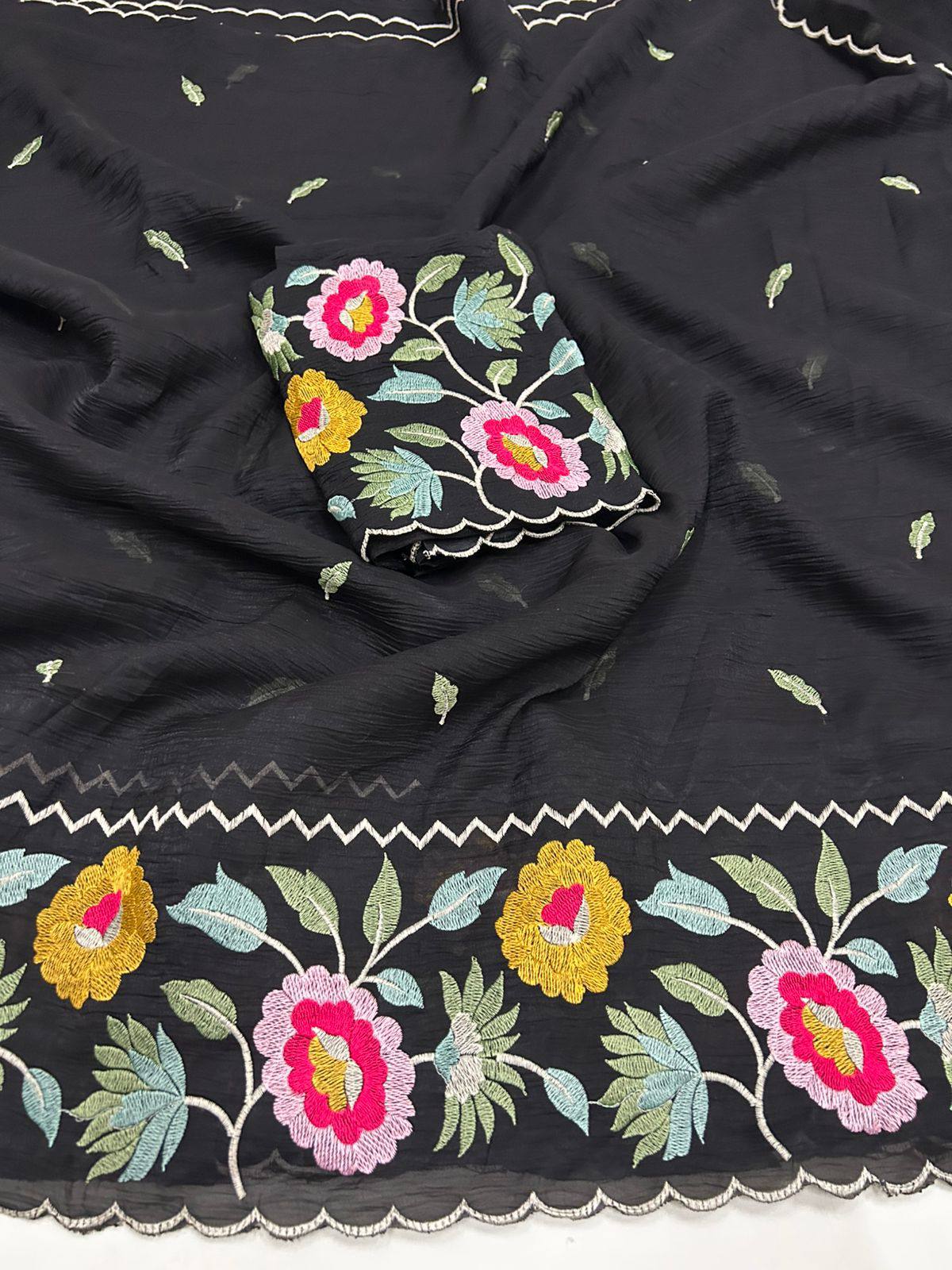 Premium Tissue Organza Saree with Heavy Floral Embroidery Designer Blouse