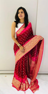 Premium Bandhej Silk Saree with Traditional Kanchipuram Zari Border – Dual Tone Designer Ethnic Wear