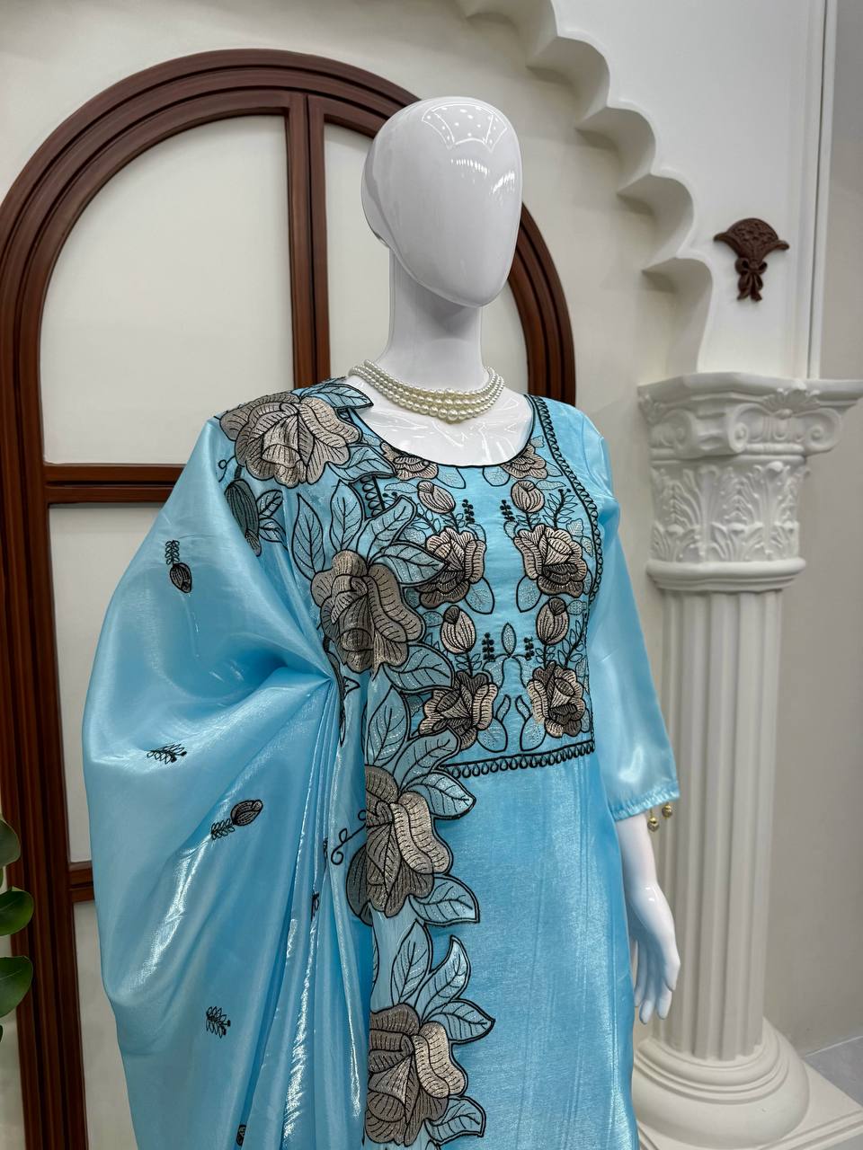 Premium JMC Silk Thread Work Kurti Pant Dupatta Set | Festive Wear