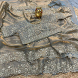 Premium Fendy Satin Designer Saree with Heavy Embroidery & 3mm Sequin Work – Luxury Ethnic Celebration Wear