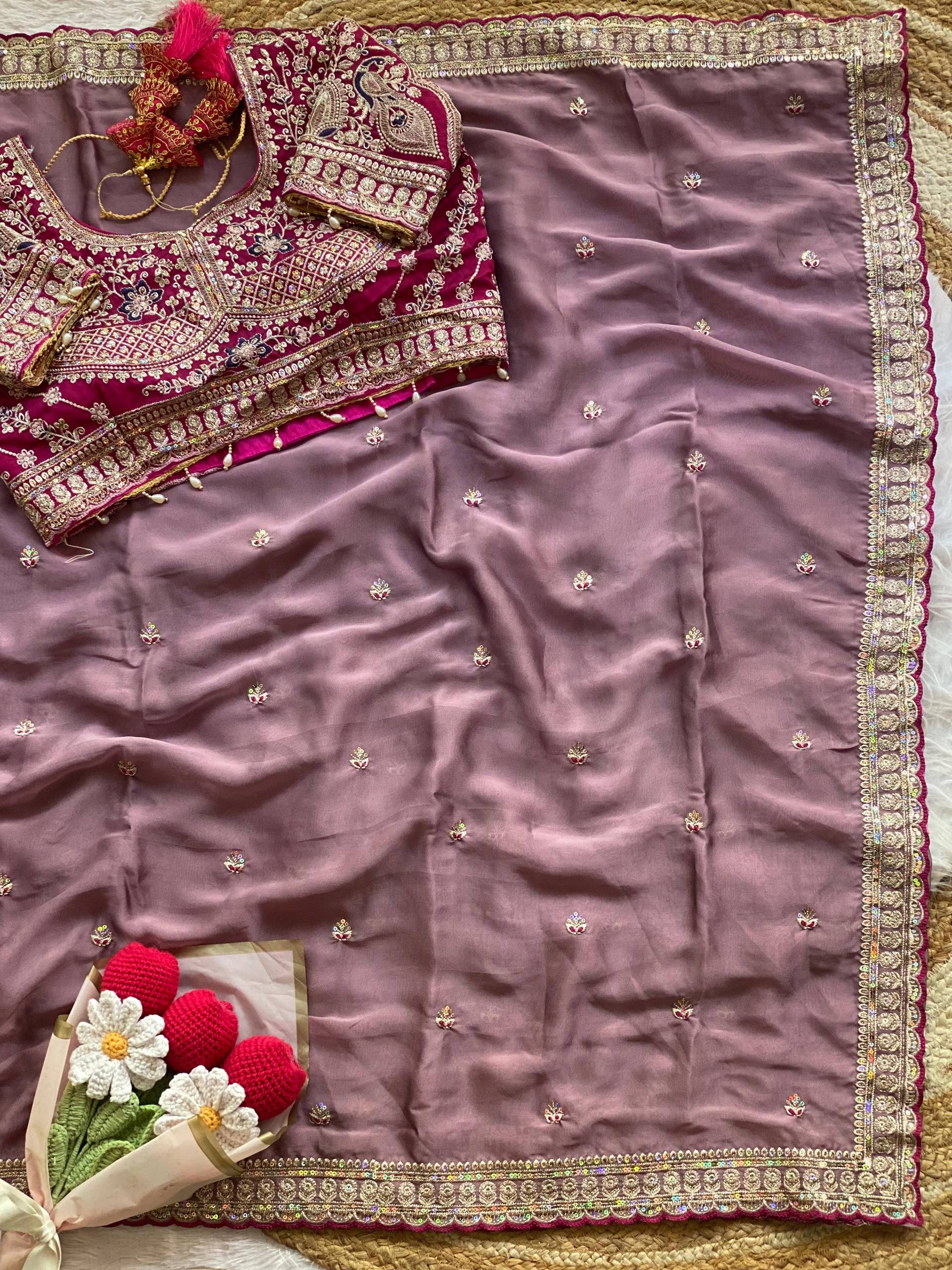 Premium Rangoli Silk Saree with Thread Sequins Jari Work & Designer Blouse