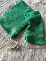 Pure Viscose Georgette Saree with Floral Embroidery Butta & Satin Border