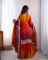 Premium Chinon Silk Embroidered Kurti Plazo Set with Dupatta | Coding Dori, Sequin & Moti Work | Party & Festive Wear