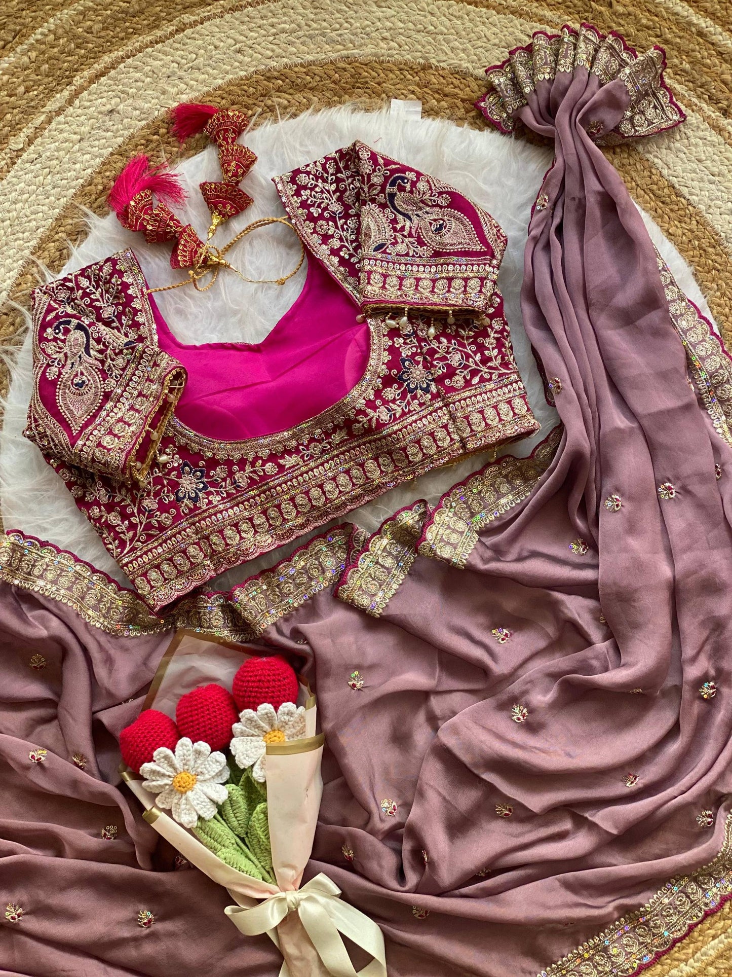 Premium Rangoli Silk Saree with Thread Sequins Jari Work & Designer Blouse
