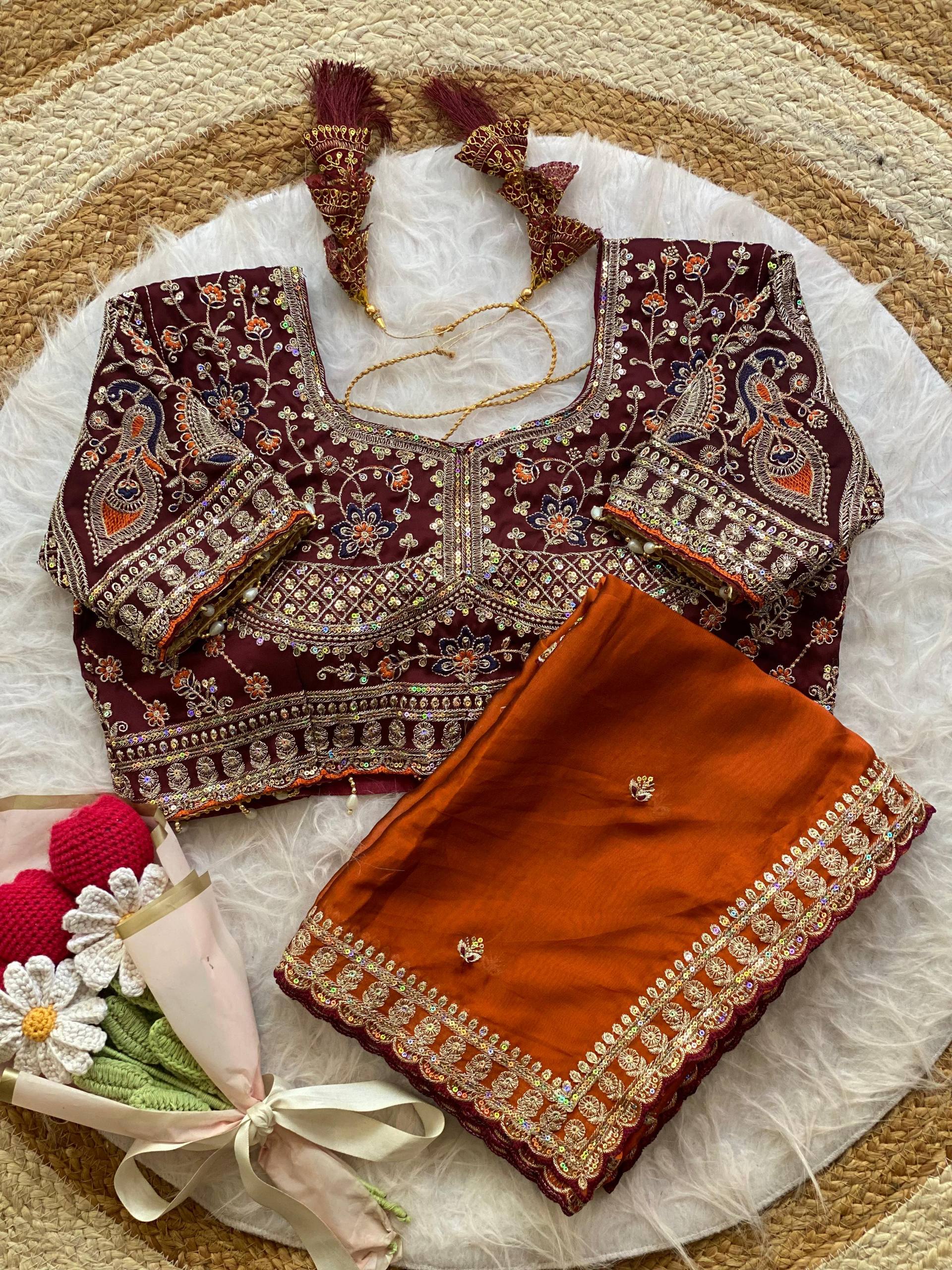 Premium Rangoli Silk Saree with Thread Sequins Jari Work & Designer Blouse