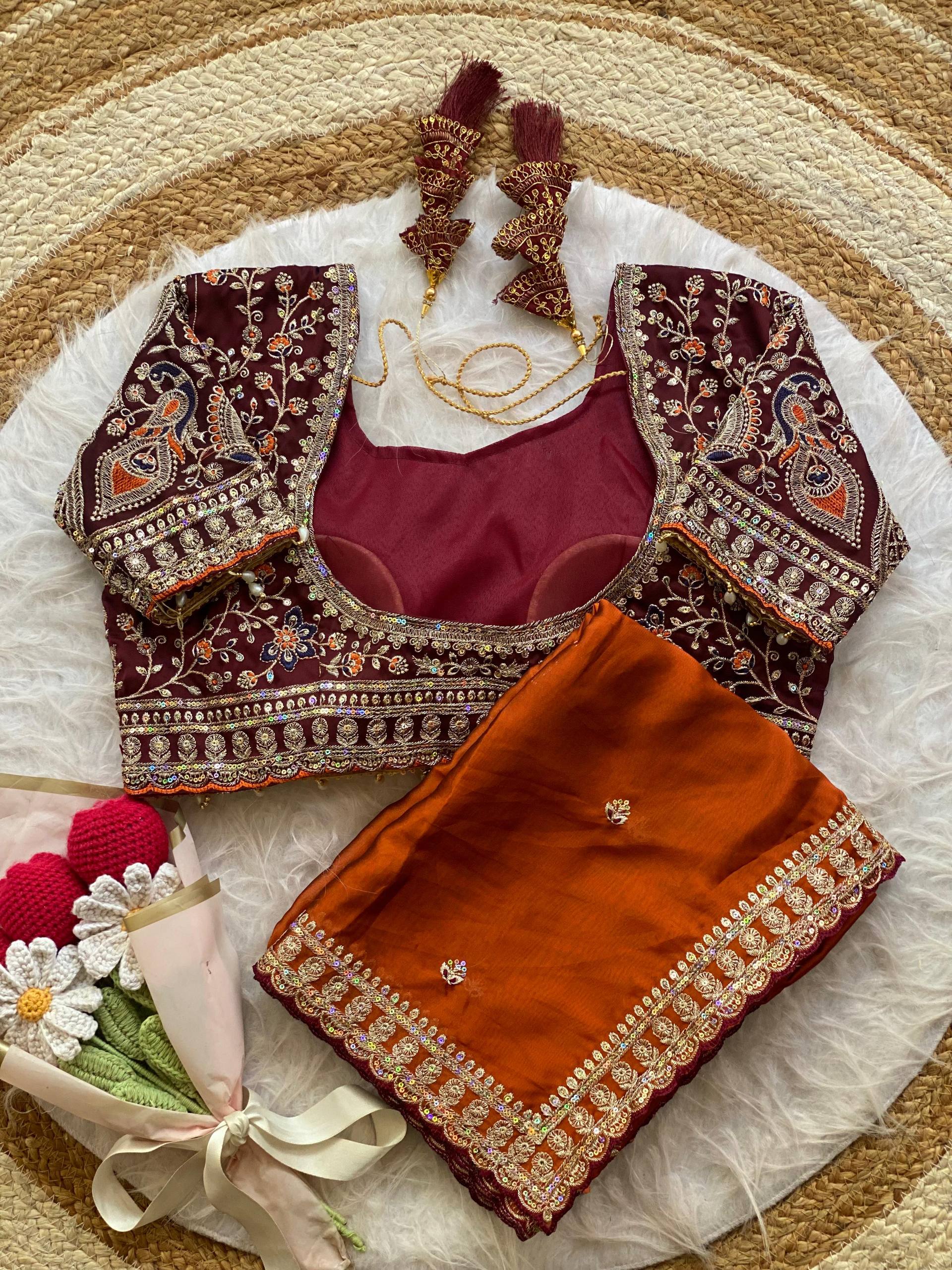 Premium Rangoli Silk Saree with Thread Sequins Jari Work & Designer Blouse
