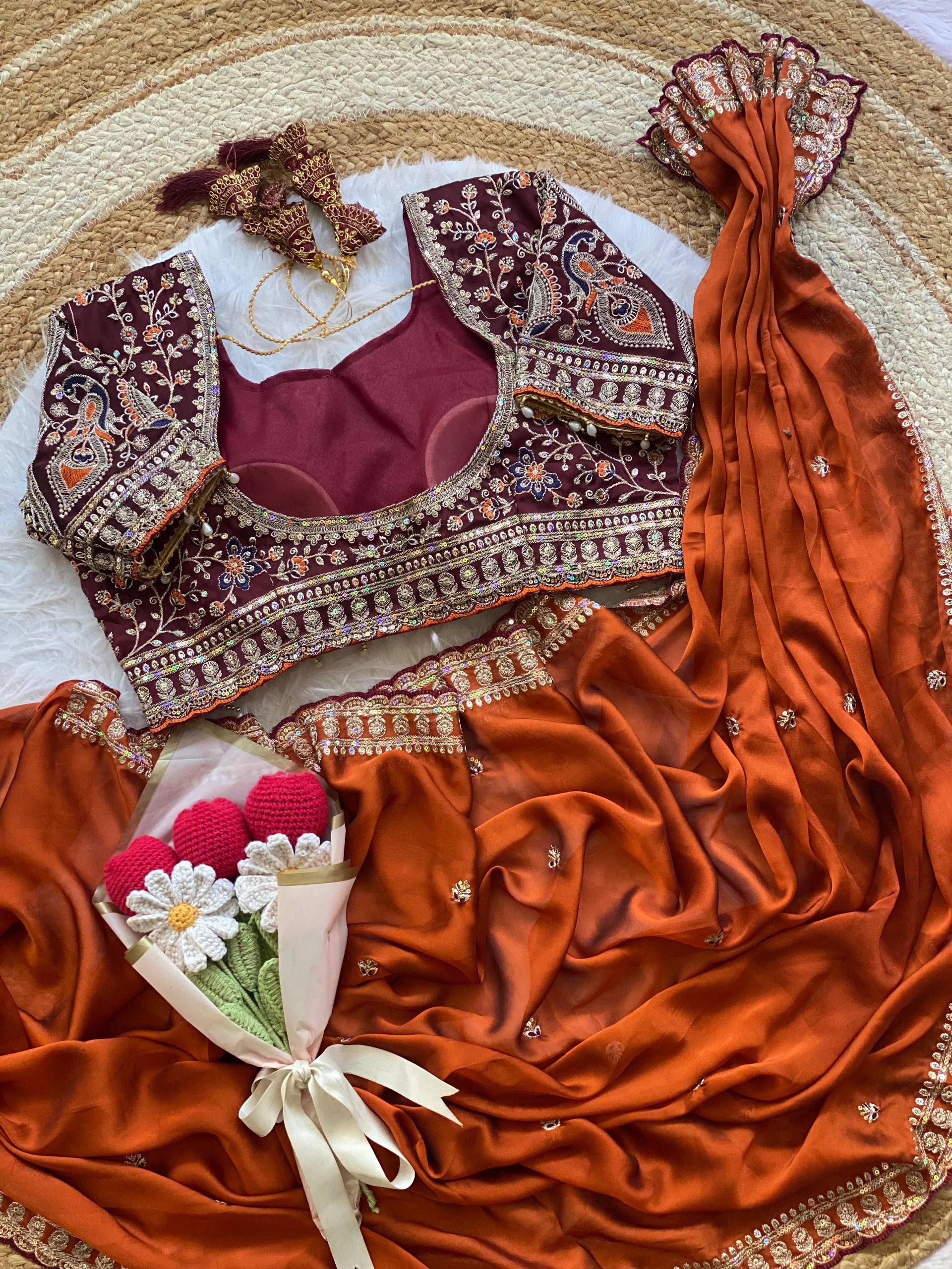 Premium Rangoli Silk Saree with Thread Sequins Jari Work & Designer Blouse