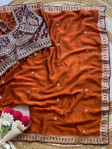 Premium Rangoli Silk Saree with Thread Sequins Jari Work & Designer Blouse