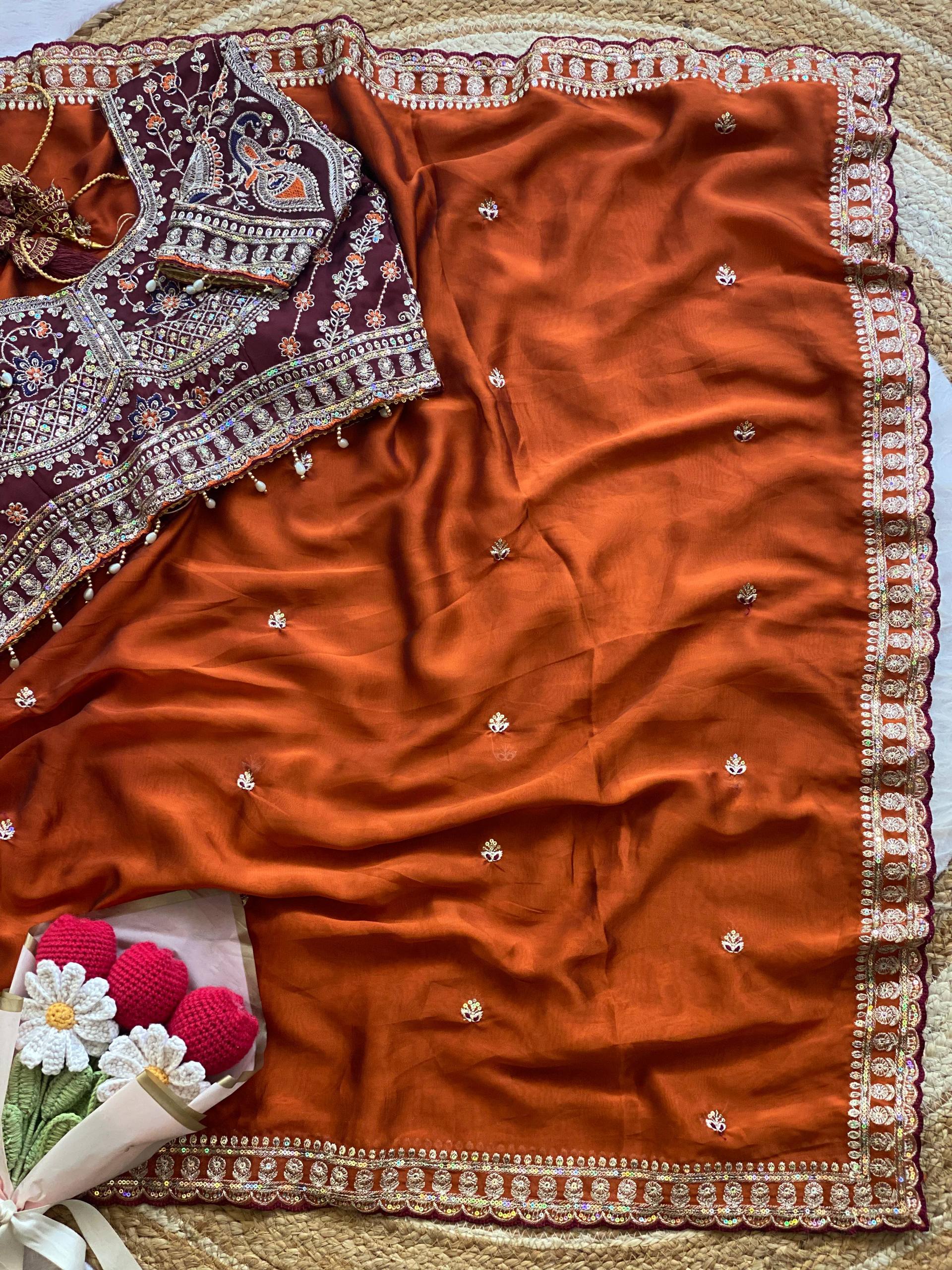 Premium Rangoli Silk Saree with Thread Sequins Jari Work & Designer Blouse