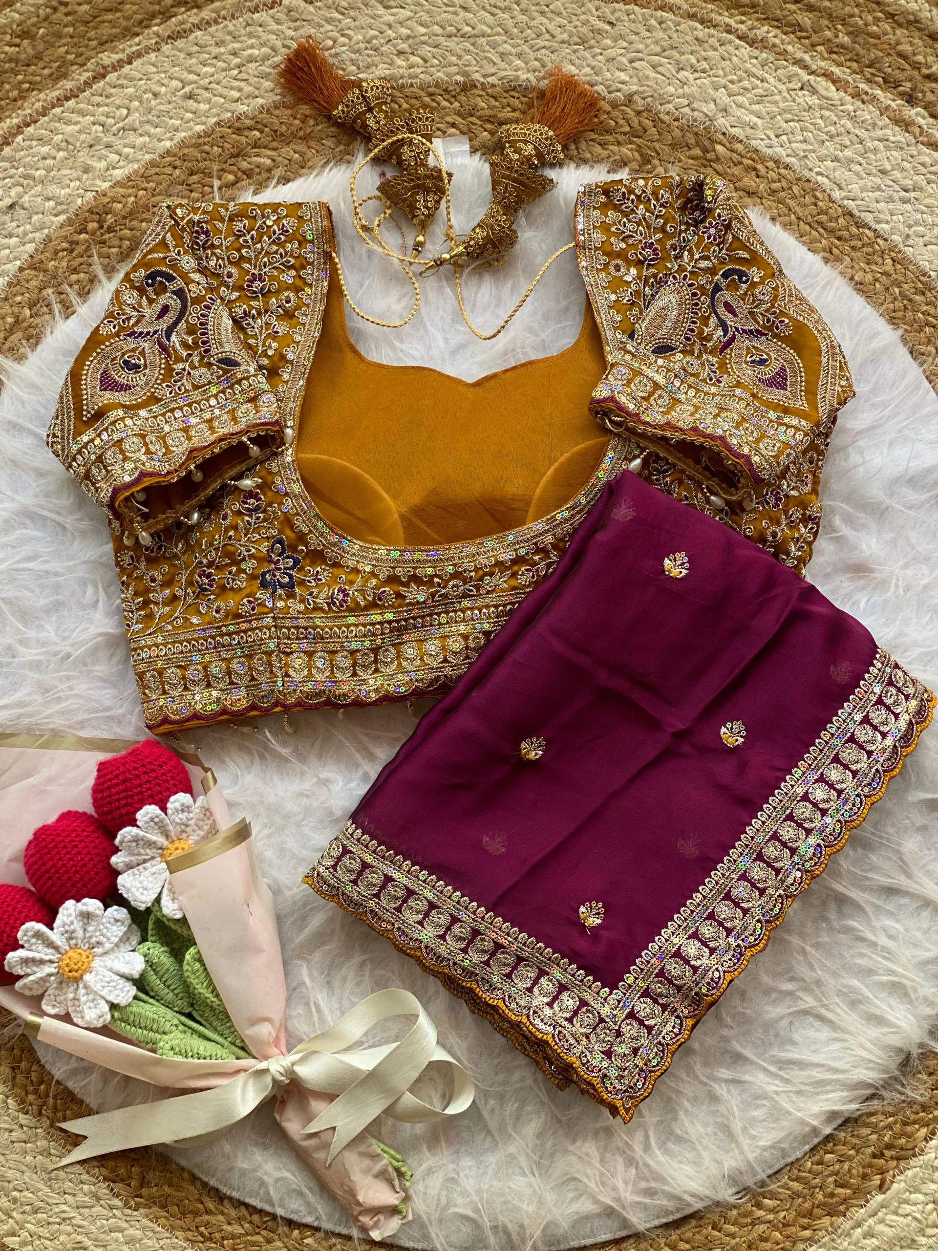 Premium Rangoli Silk Saree with Thread Sequins Jari Work & Designer Blouse