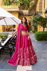 Natural Silk Embroidered Lehenga Choli with Organza Dupatta for Weddings