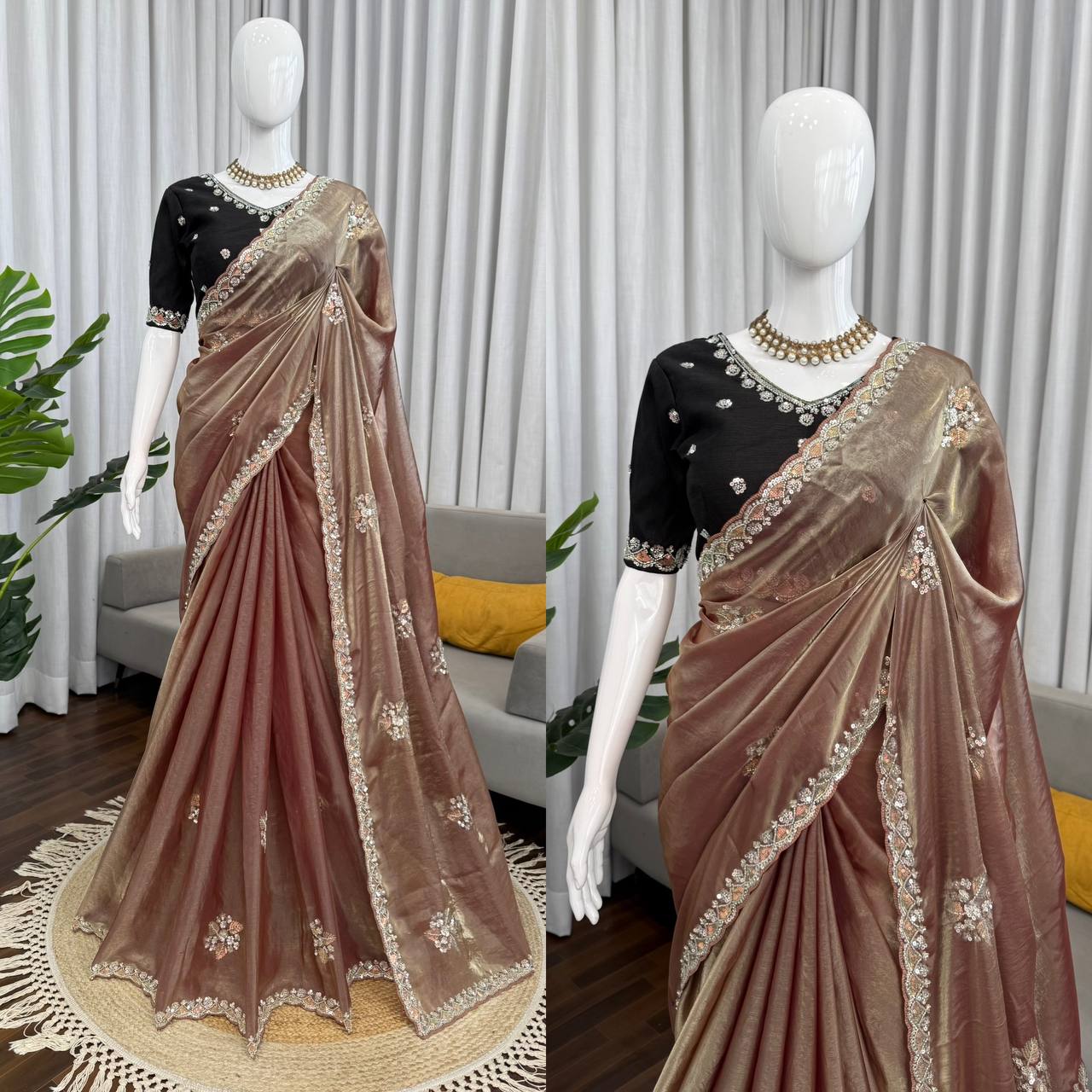 Fendy Silk Saree with Hand-Embroidery Beats  & Sequins Work | Designer Ethnic Wear