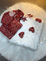 Two-Tone Gold Crush Silk Saree with Bandhej Handwork Cutdana Butta and Foil Print Stitched Blouse