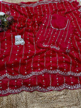 Pure Space Silk Party Wear Saree with Gold Beads, Sequins & Cutdana Handwork and Designer Work Blouse