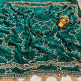Designer Space Silk Party Wear Saree with Velvet Shine & Gold Cutdana Handwork