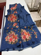 Digital Floral Print Semi Desi Tussar Silk Saree with Tassel Detail and Matching Blouse