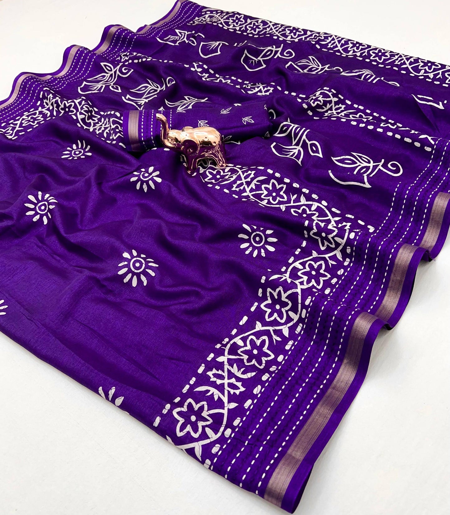 Premium Binny Crepe Printed Saree | Katha Work & Zari Border Ethnic Wear