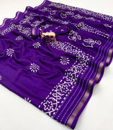 Premium Binny Crepe Printed Saree | Katha Work & Zari Border Ethnic Wear