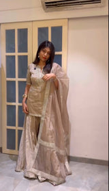 Crunchy Tissue Cording Embroidery Sharara Suit with Sequence Work