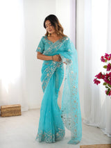 Designer Embroidered Organza Saree - Luxury Wedding Wear with Sequin Work