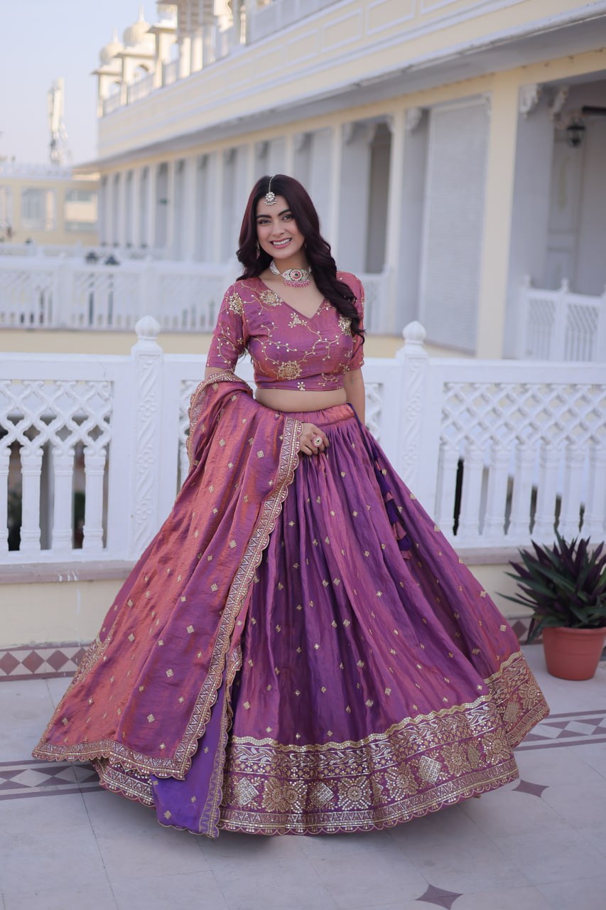 Designer YSL Silk Lehenga Choli with Zari & Sequins Embroidery