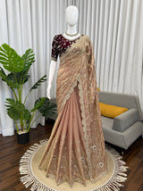 eavy Fendy Silk Party Wear Saree with Intricate Thread Embroidery