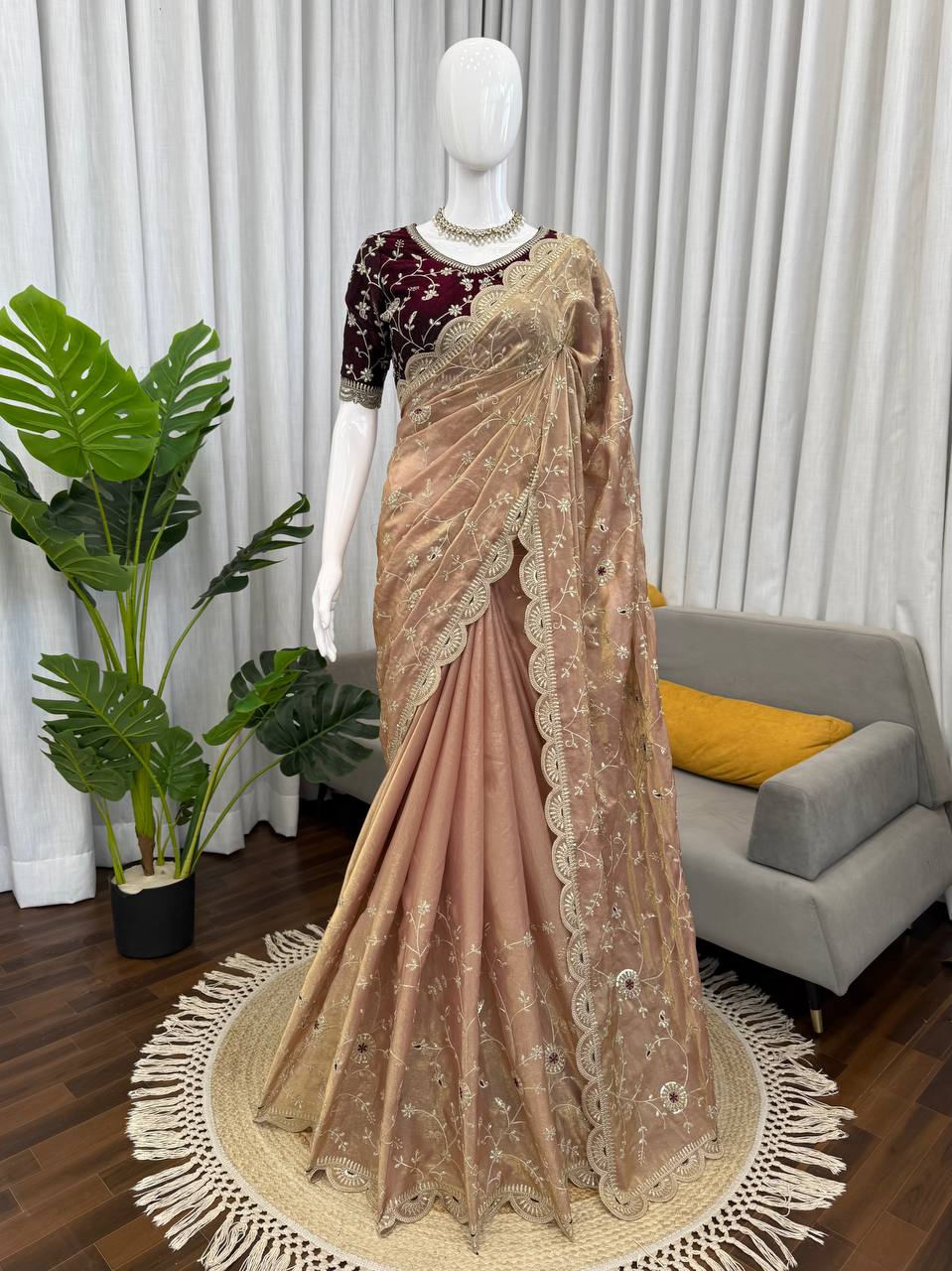 eavy Fendy Silk Party Wear Saree with Intricate Thread Embroidery