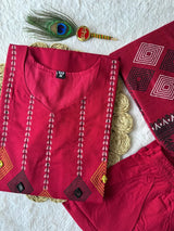 Hand Block Print Pure Cotton Kurti Set with Real Mirror Work & Mul Cotton Dupatta