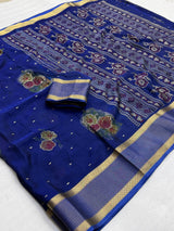 Pure Rangoli silk saree with floral prints, glitter butti work and golden weaving border with blouse fabric