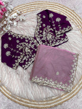 Premium Fendy Satin Silk Designer Saree with 5mm Sequins & Coding Embroidery Work | Fully Stitched Blouse
