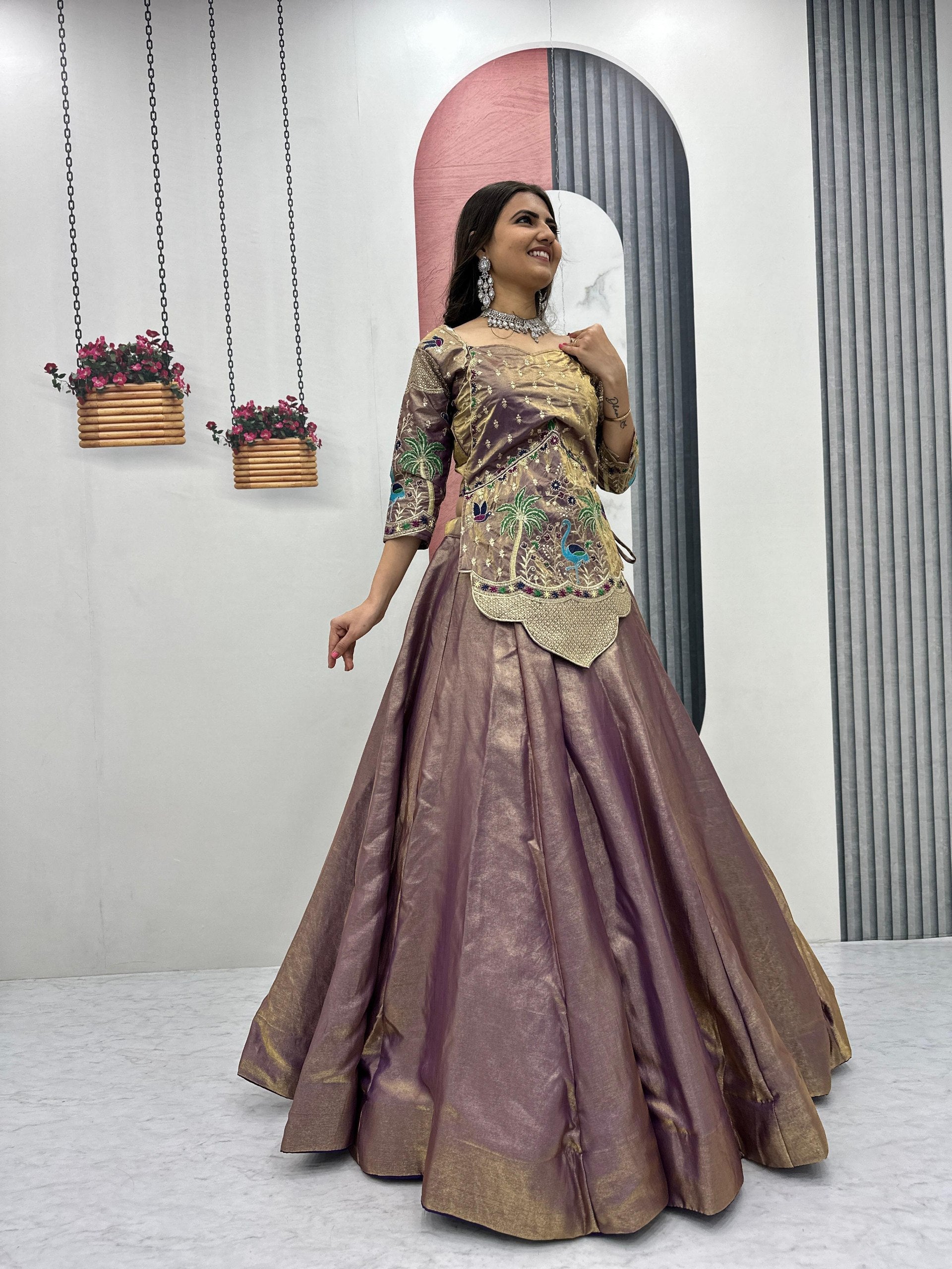 Designer Pure Silk Satin Lehenga Set with Thread & Sequence Embroidery | Fully Stitched Ethnic Bridal Wear
