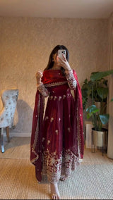 Designer Fendy Silk Anarkali Suit Set with Thread & Sequins Work – Festive & Wedding Wear