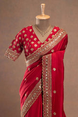 Premium embroidered Jalpari silk saree with heavy border and matching blouse fabric