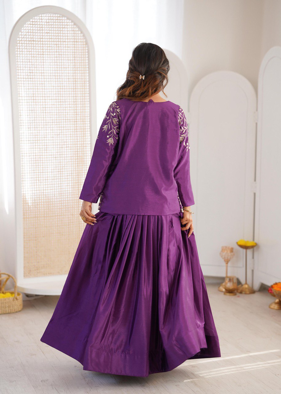 Heavy Chinon Silk Lehenga Choli with Embroidered Koti | 3.5 Meter Flair | Festive & Wedding Wear Set