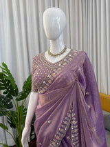 Designer Fendy Silk Saree with Heavy Beads, Thread & Sequin Work | Wedding & Party Wear
