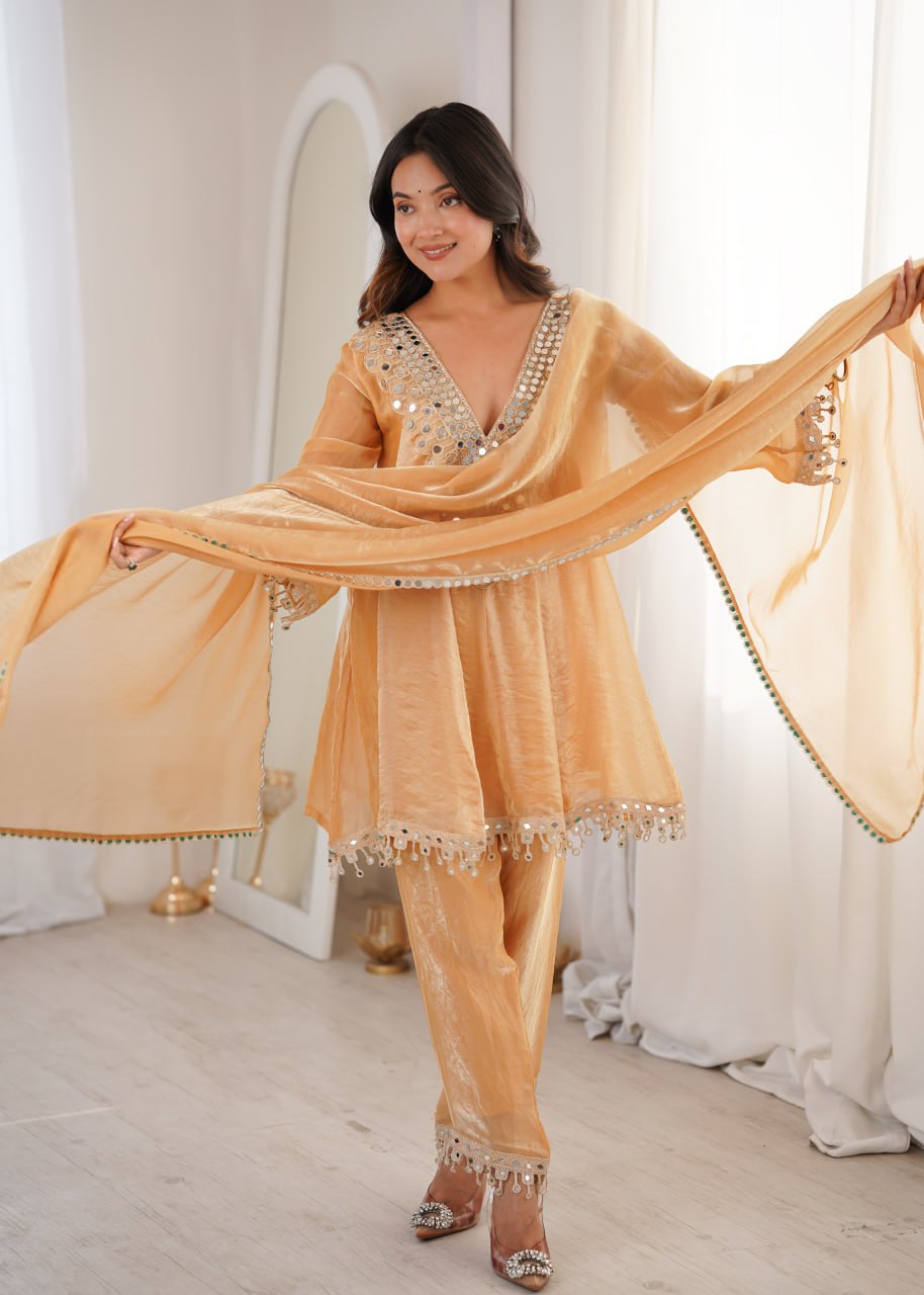 Designer Fendy Kurti Pant Dupatta Set with Real Mirror Work & Coding Embroidery | Festive Ethnic Wear Suit