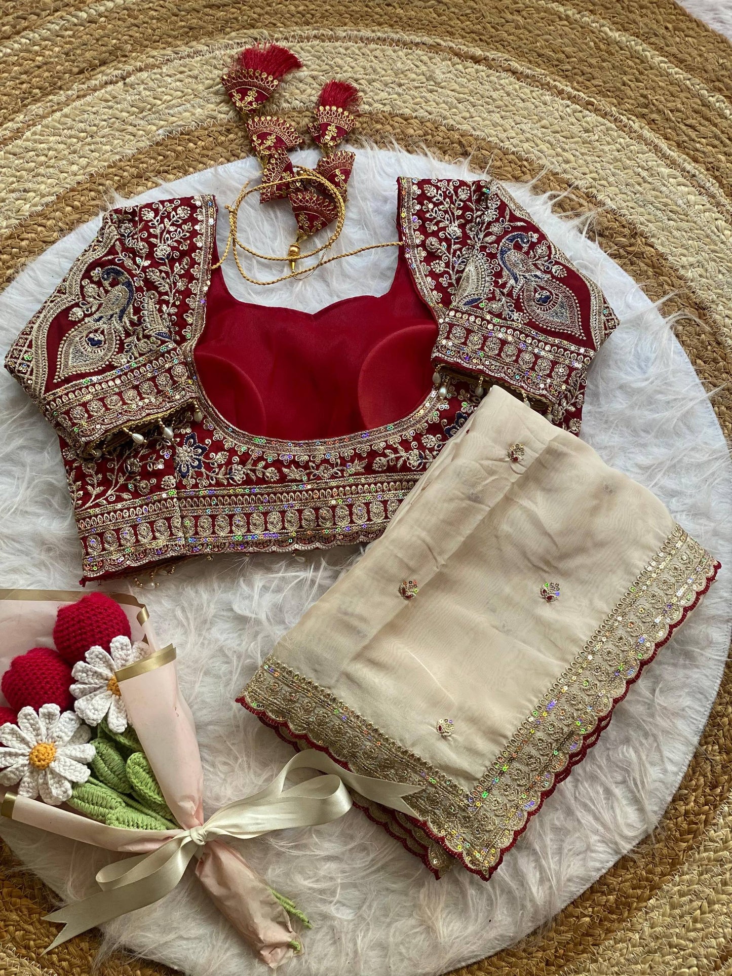 Premium Rangoli Silk Saree with Thread Sequins Jari Work & Designer Blouse
