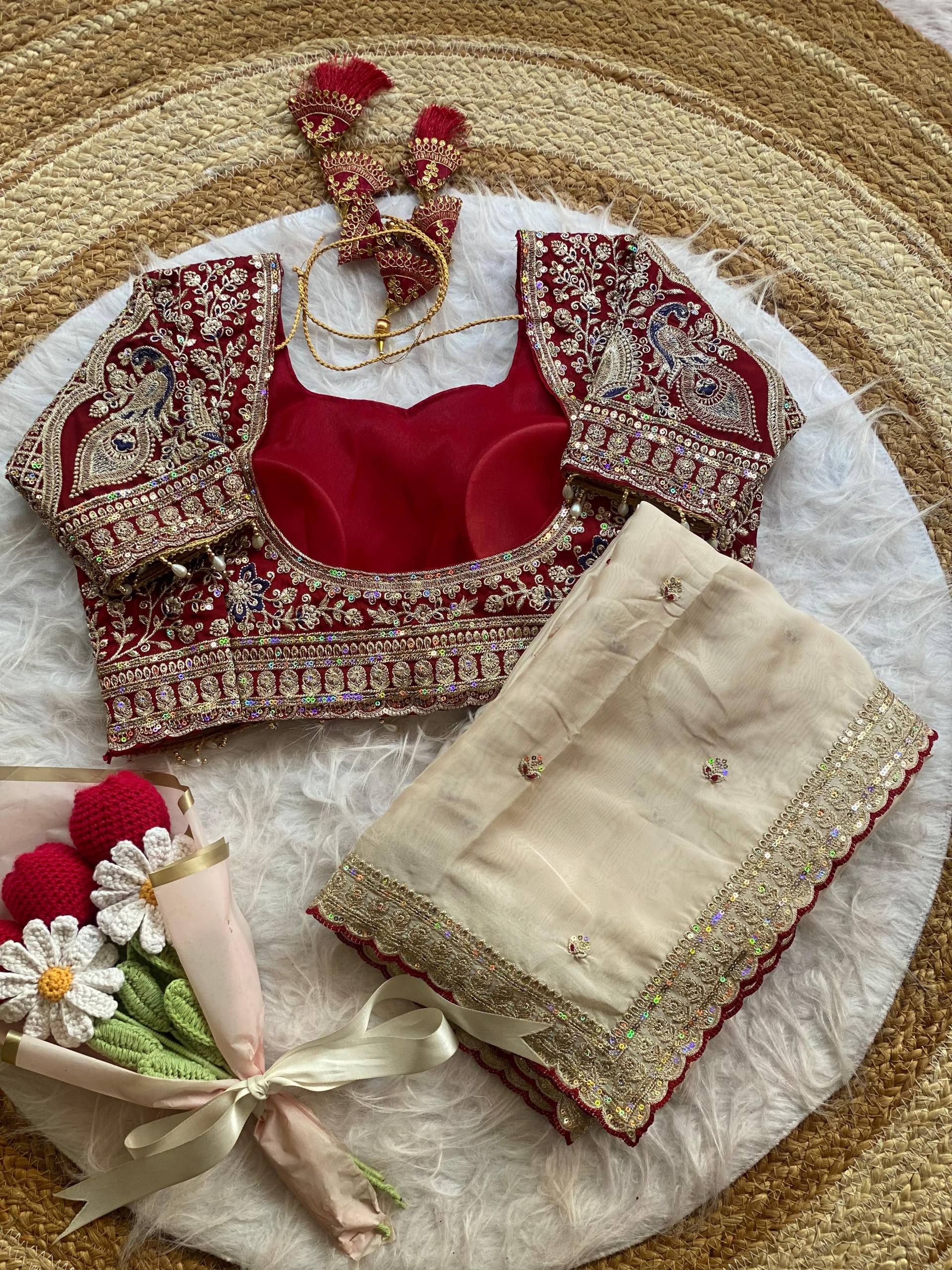 Premium Rangoli Silk Saree with Thread Sequins Jari Work & Designer Blouse