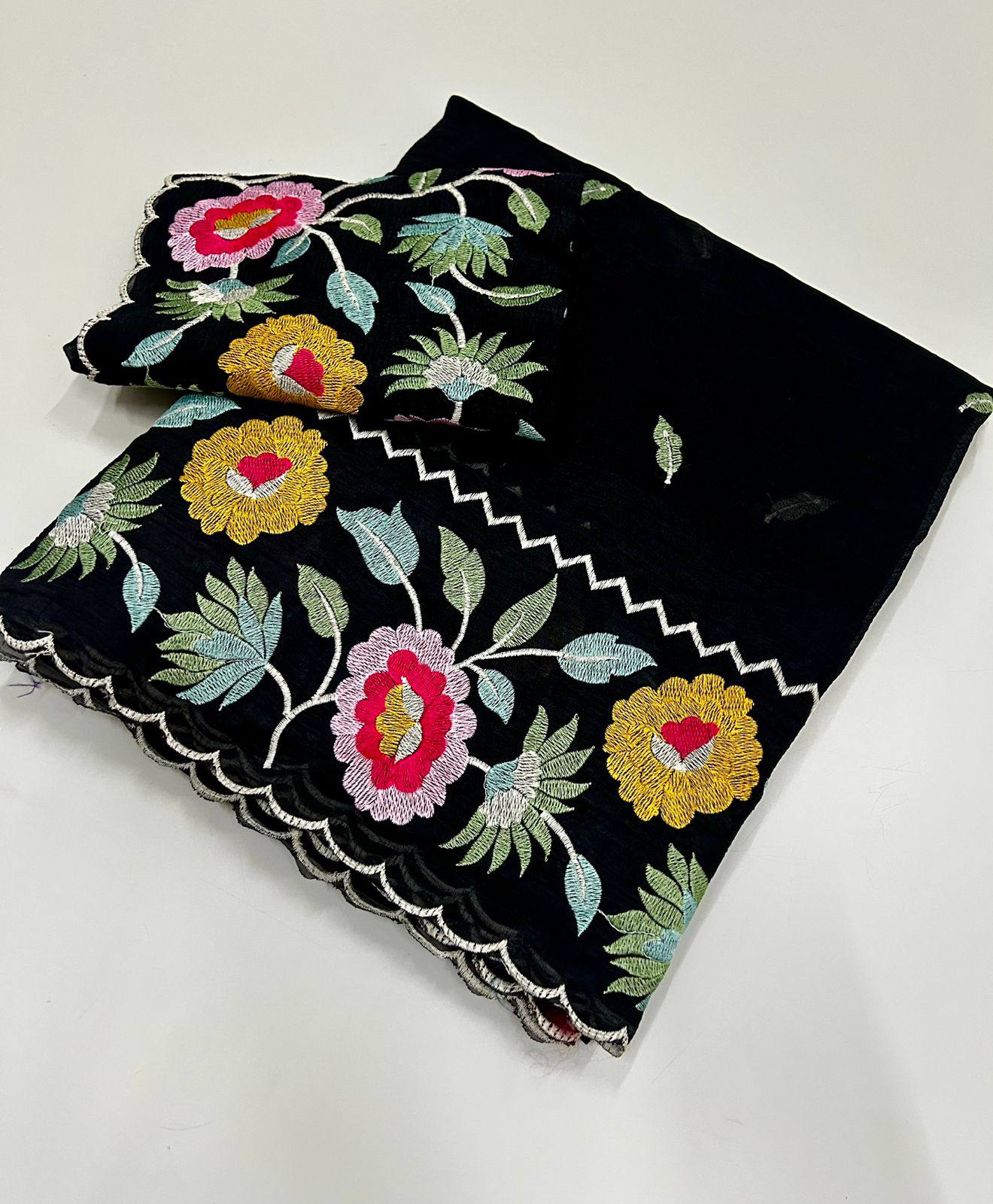 Premium Tissue Organza Saree with Heavy Floral Embroidery Designer Blouse