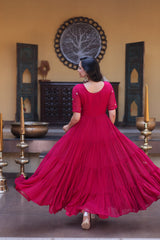 Party Wear Faux Blooming Long Gown with Heavy Embroidery Work