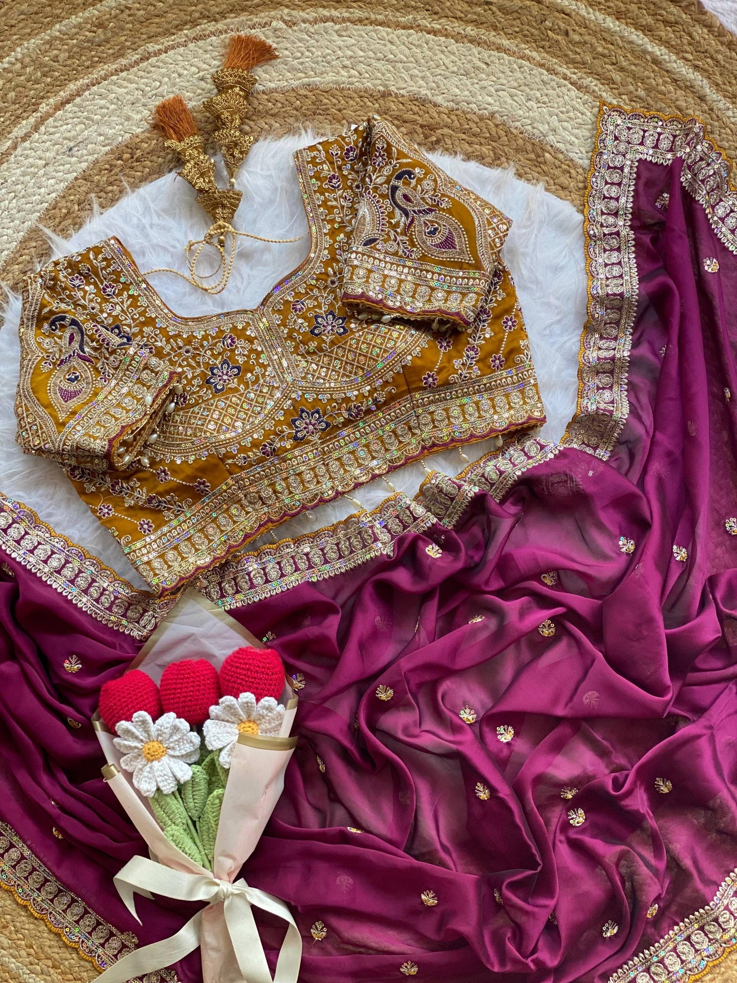 Premium Rangoli Silk Saree with Thread Sequins Jari Work & Designer Blouse
