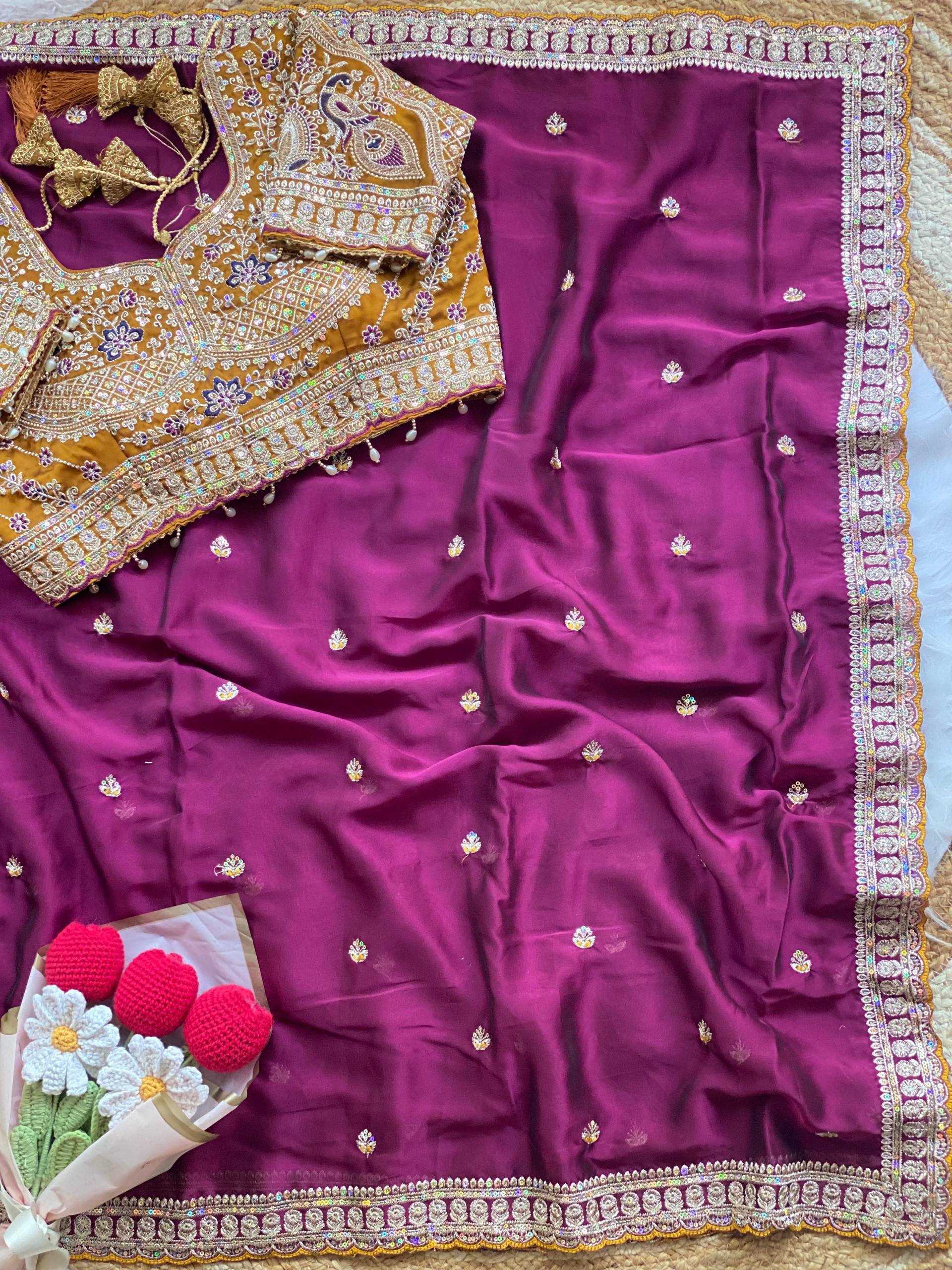 Premium Rangoli Silk Saree with Thread Sequins Jari Work & Designer Blouse