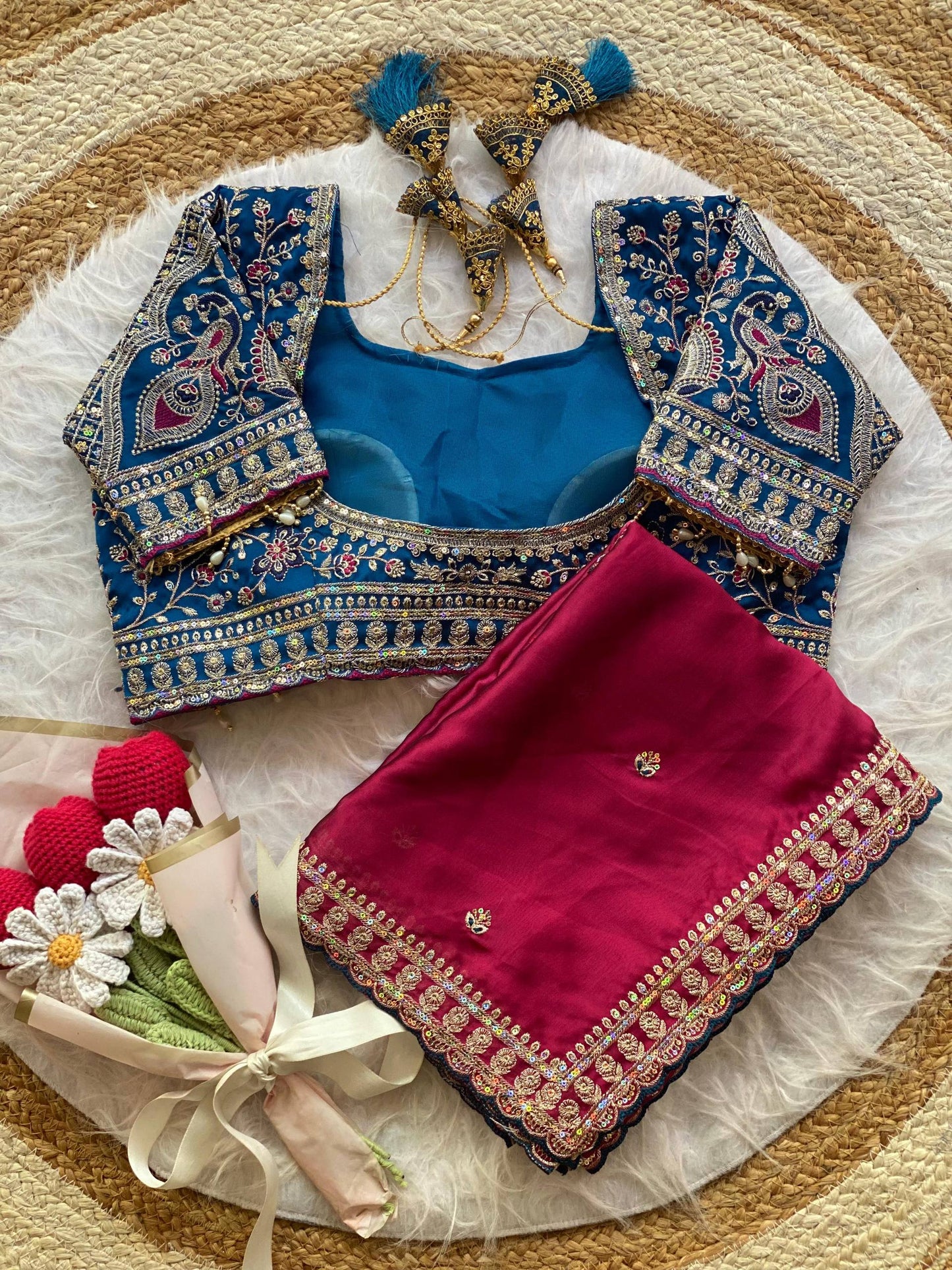 Premium Rangoli Silk Saree with Thread Sequins Jari Work & Designer Blouse