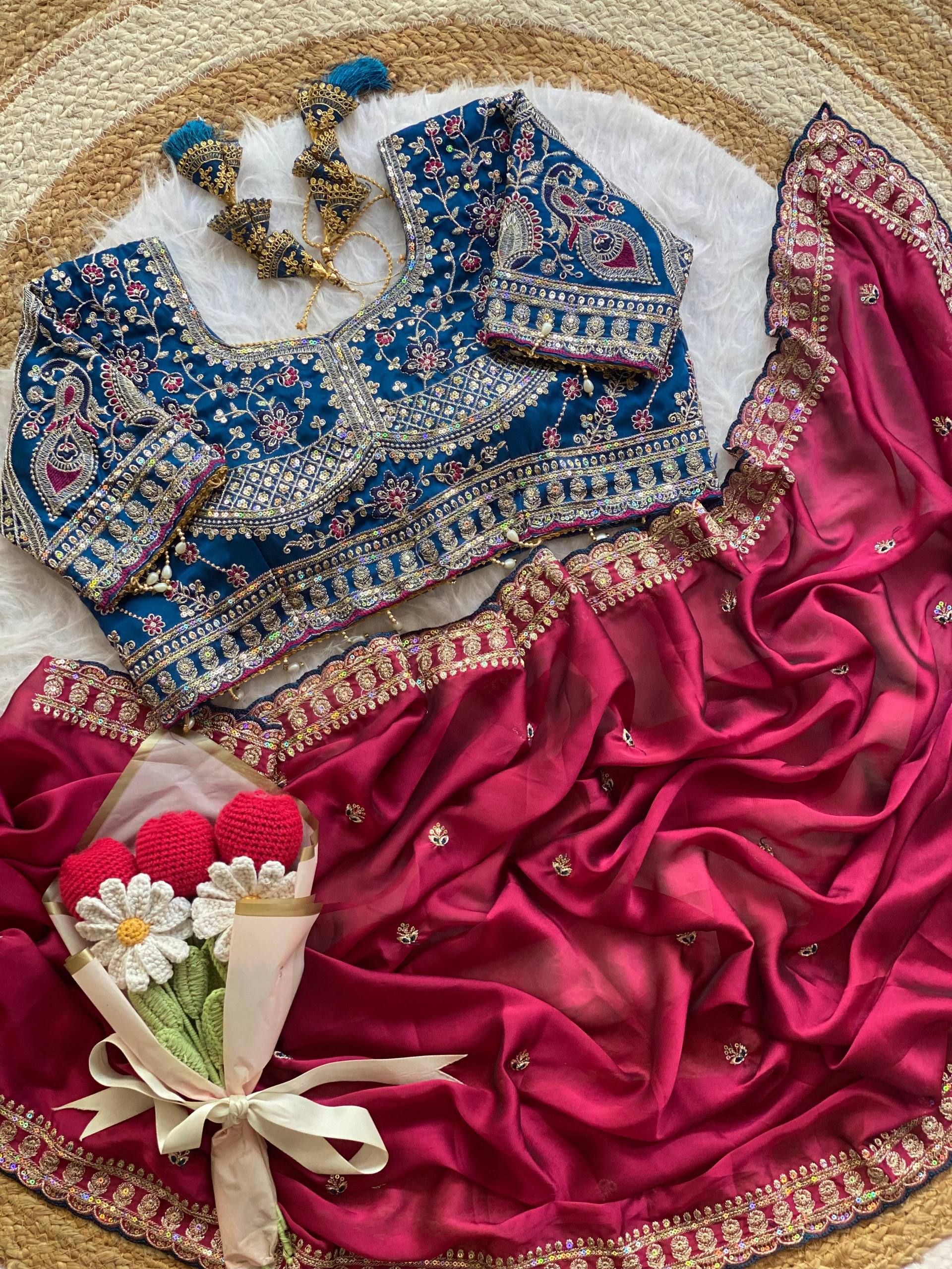 Premium Rangoli Silk Saree with Thread Sequins Jari Work & Designer Blouse