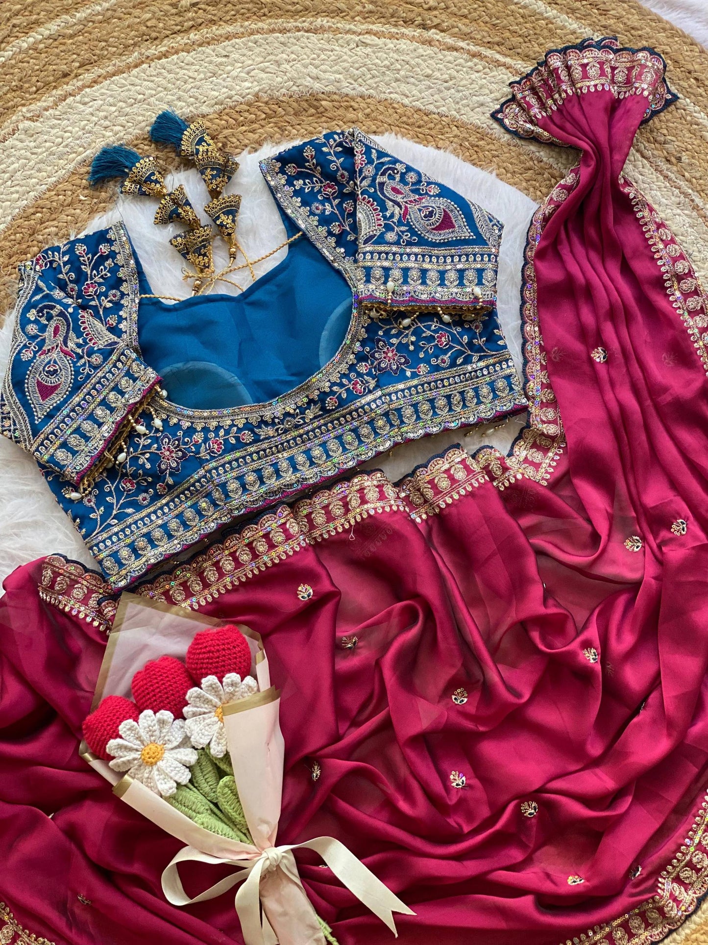 Premium Rangoli Silk Saree with Thread Sequins Jari Work & Designer Blouse